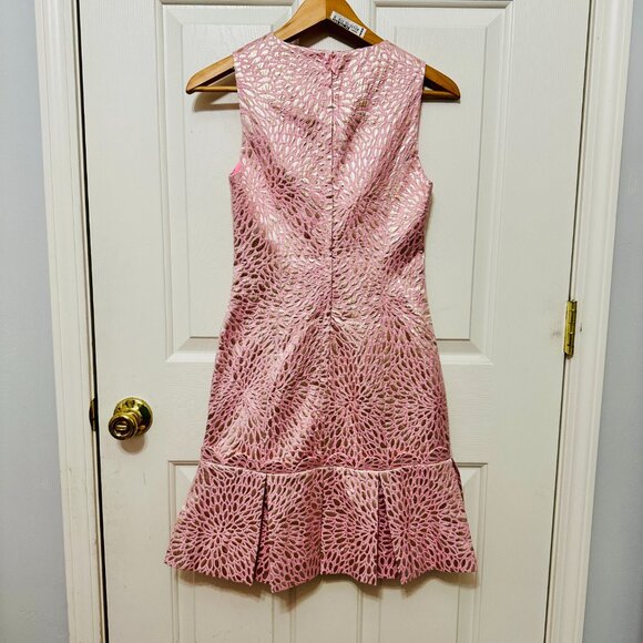 LILLY PULITZER ABREE PEPLUM DRESS  METALLIC PROSECCO PINK LAGOON JACQUARD - Picture 3 of 9